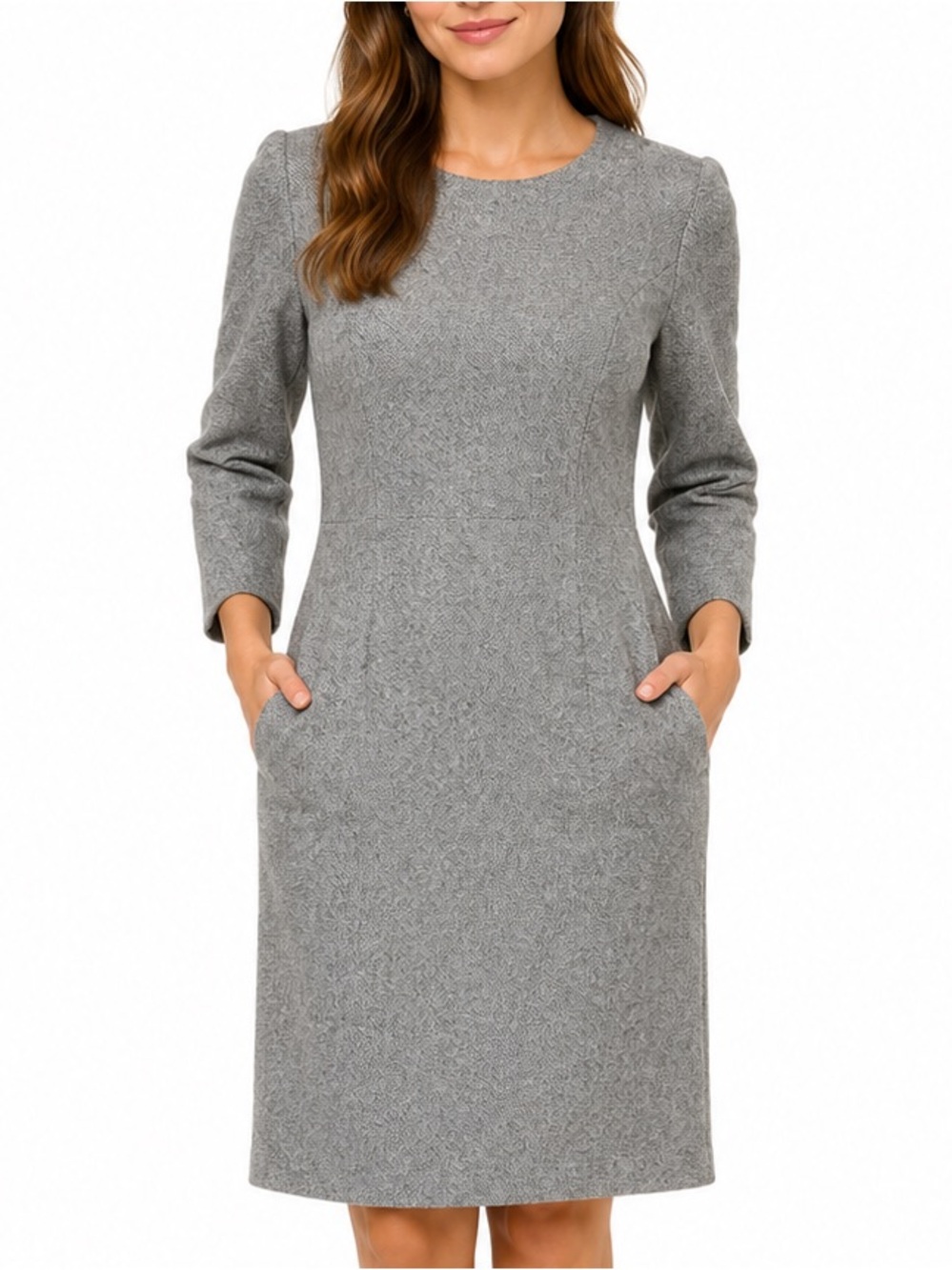 Peserico Gray Virgin Wool Blend Sheath Dress Made in Italy Size 6 Knee-Length